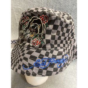 ED HARDY Cap 1 Size Fit Most Reversible Black Panther Gray Blue Bucket HAT Rose